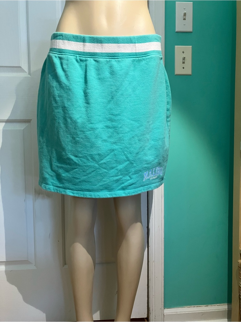 Forever 21 Teal Mini Skirt with White-Trim Waistband